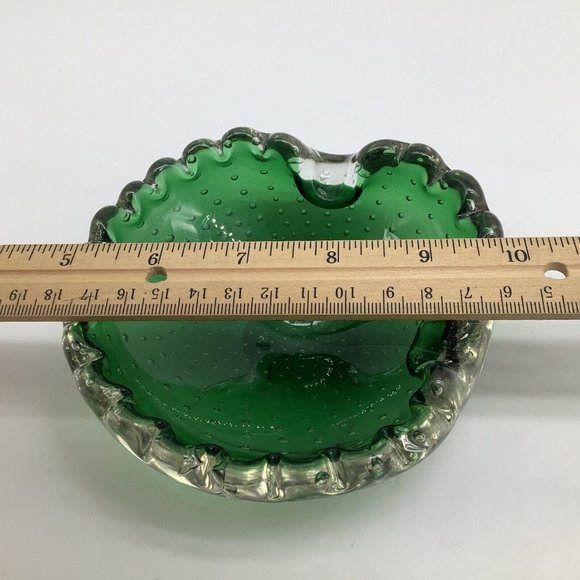 Murano MCM Handblown Bullicante Emerald Green Glass Ashtray/Bowl - Picture 9 of 12